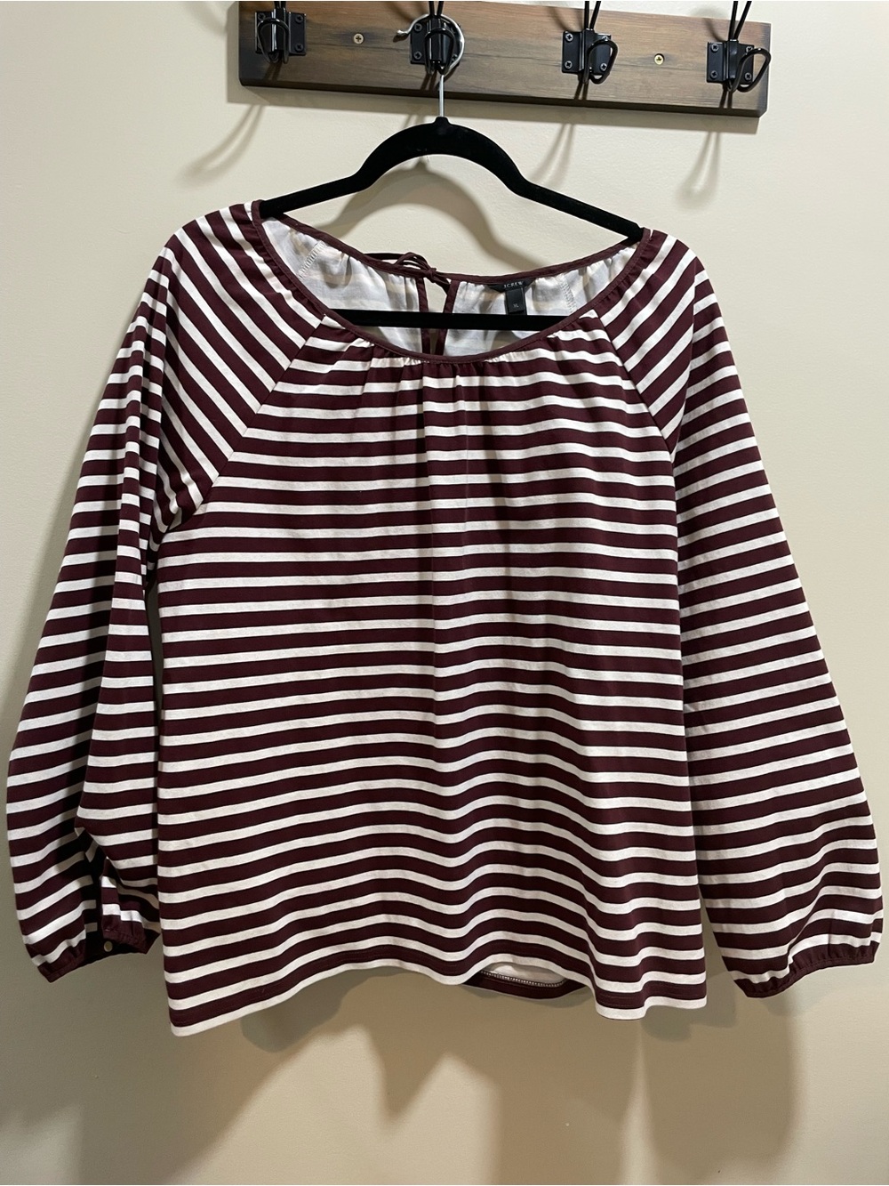 J. Crew Brown and White Striped Long-Sleeve Peasant Tee